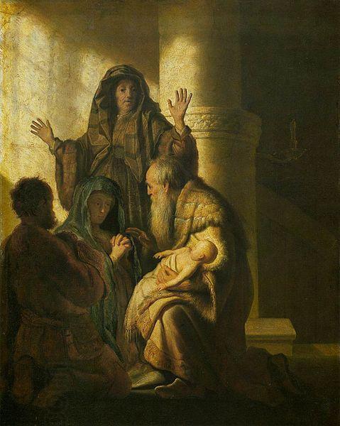 REMBRANDT Harmenszoon van Rijn Simeon and Anna Recognize the Lord in Jesus China oil painting art